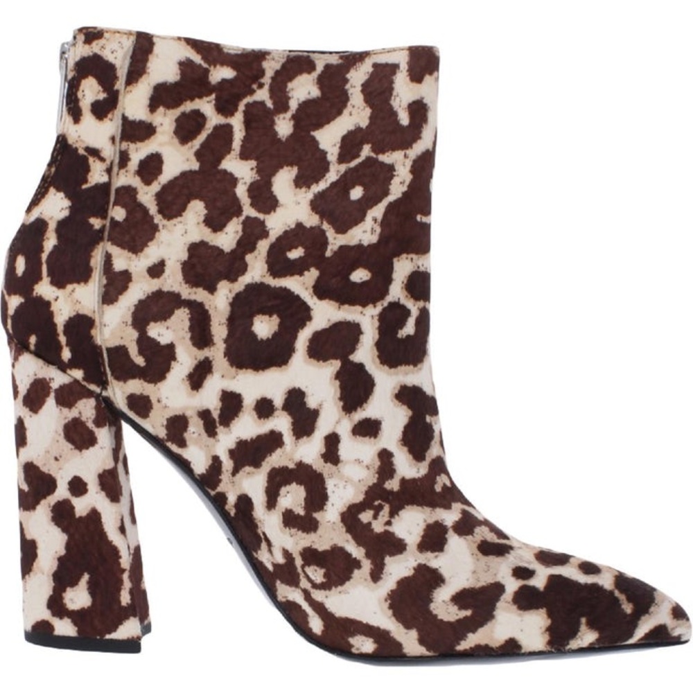 NWT! CHARLES DAVID Snow Leopard Calf Hair Ankle Block Heel, Size 9M
